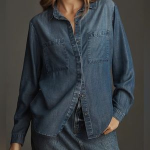 Anthropologie Cloth & Stone Chambray Pull Tab Long Sleeve Slip Back Top Size XS